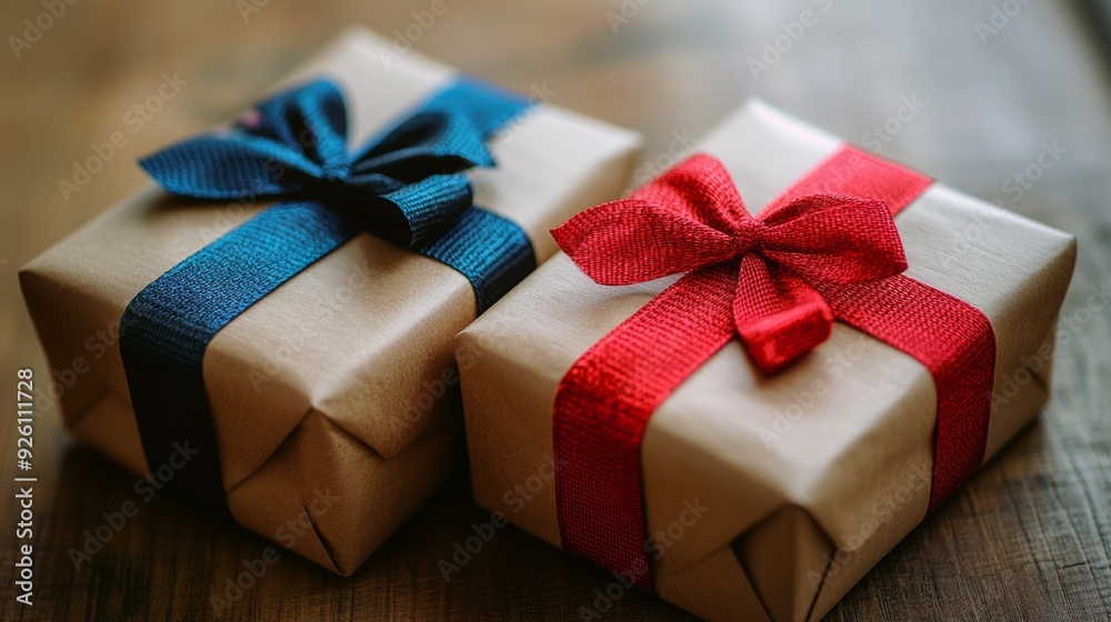 Two Wrapped Gifts with Red Two Wrapped Gifts with Red