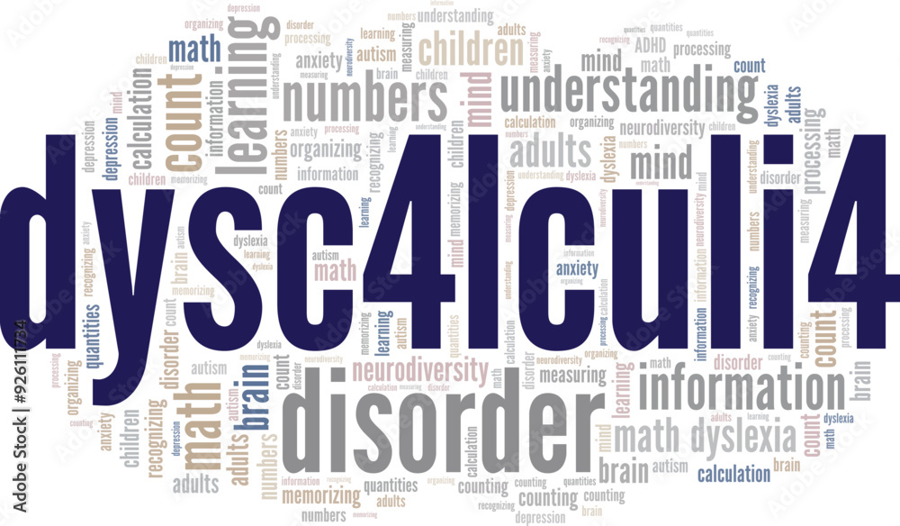 Obraz premium Dyscalculia: Math Dyslexia word cloud conceptual design isolated on white background.