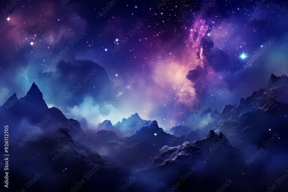 A swirling galaxy of stars and cosmic dust in deep purples and blues illustration A swirling galaxy of stars and cosmic dust in deep purples and blues illustration