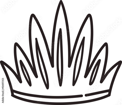 Crown hand drawn doodle line icon. Simple monochrome sketch of classic tiara for head of royal person or winner, medieval crown with teeth and royalty emblem in doodle style vector illustration