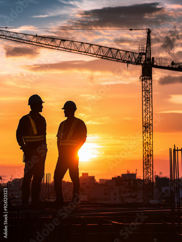 Two men standing on a construction site, one of them wearing a hard hat