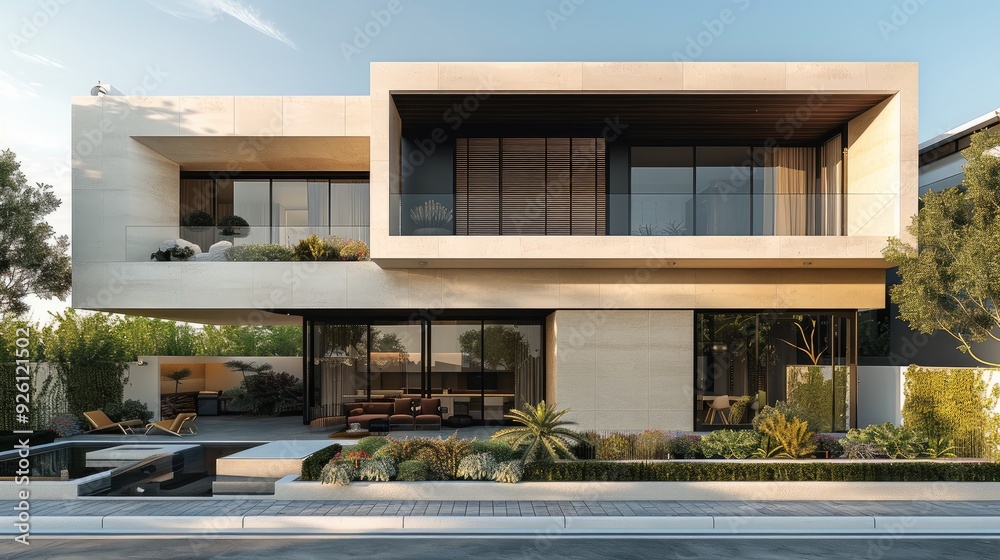 A contemporary duplex villa, featuring modern townhouses and villas. Generative AI. A contemporary duplex villa, featuring modern townhouses and villas. Generative AI.