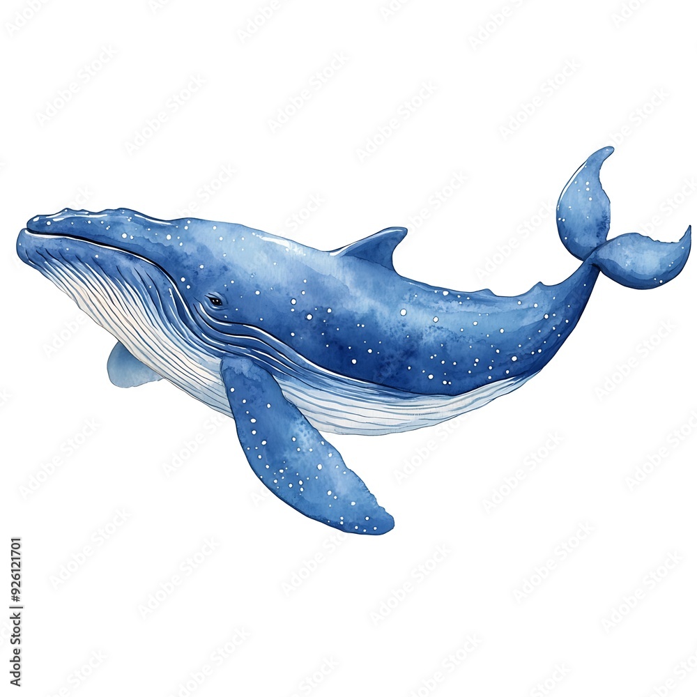 Watercolor Illustration of a Humpback Whale in a Blue and White Color Scheme. Watercolor Illustration of a Humpback Whale in a Blue and White Color Scheme.