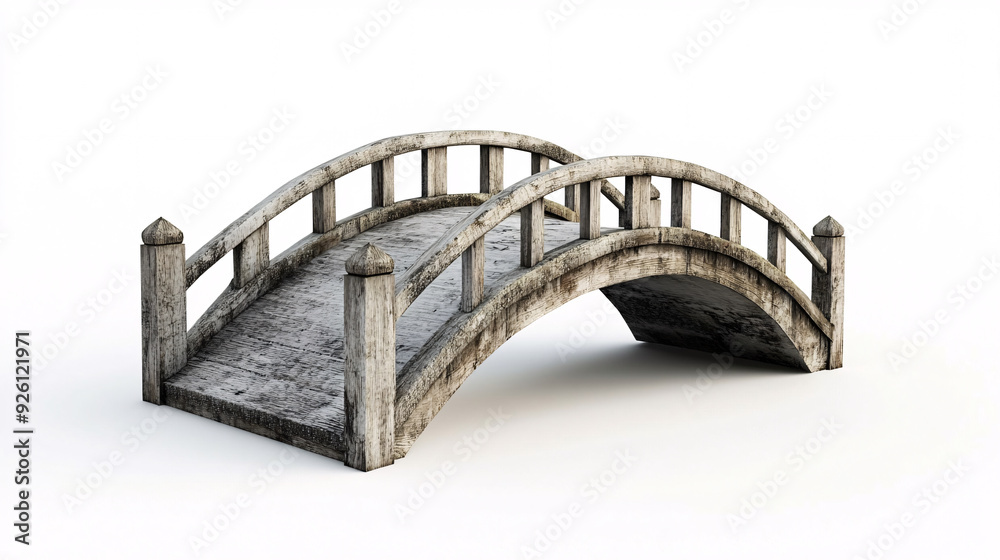 Fototapeta premium Rustic Wooden Bridge Isolated on White