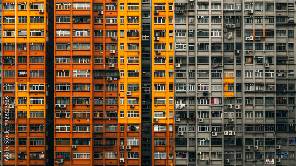 Densely packed colorful high-rise apartment buildings. Densely packed colorful high-rise apartment buildings.
