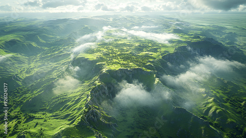 Majestic Aerial Landscape with Forecast Data Overlay Showing Grandeur of Weather Forecasting