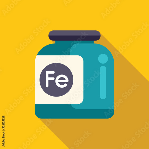 Iron supplement bottle containing chemical element fe, essential mineral for red blood cell production and oxygen transport