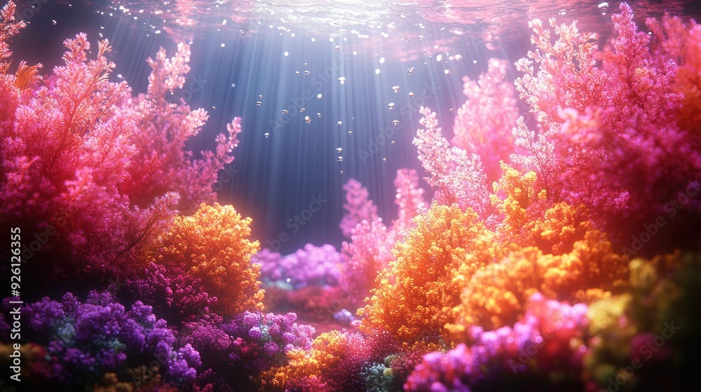 Fototapeta premium Aqua Dreams: Vibrant Underwater World with Colorful Coral and Diverse Marine Life