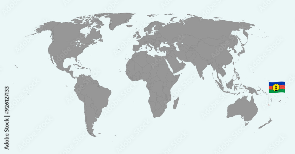 Pin map with New Caledonia flag on world map. Vector illustration. Pin map with New Caledonia flag on world map. Vector illustration.