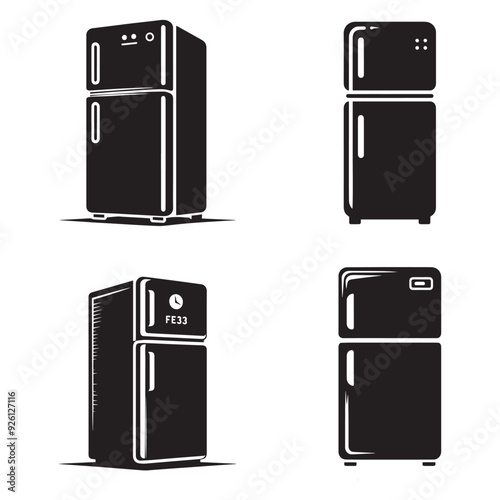 Vector Refrigerator Silhouette Icon Set for Kitchen Appliance and Food Storage Illustrations png transparent 






