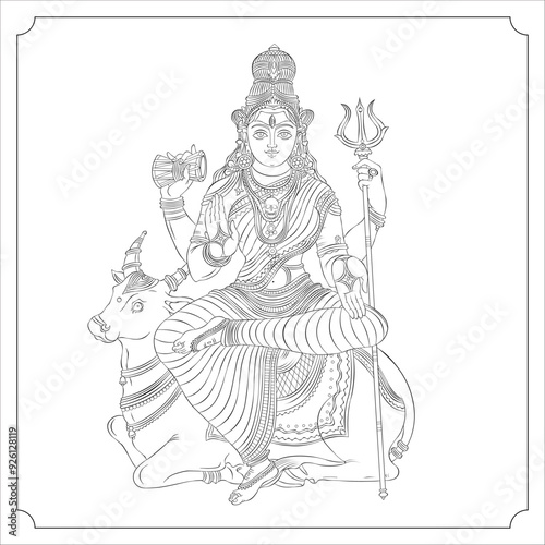 Hindu Goddess Maheshwari devi outline vector illustration