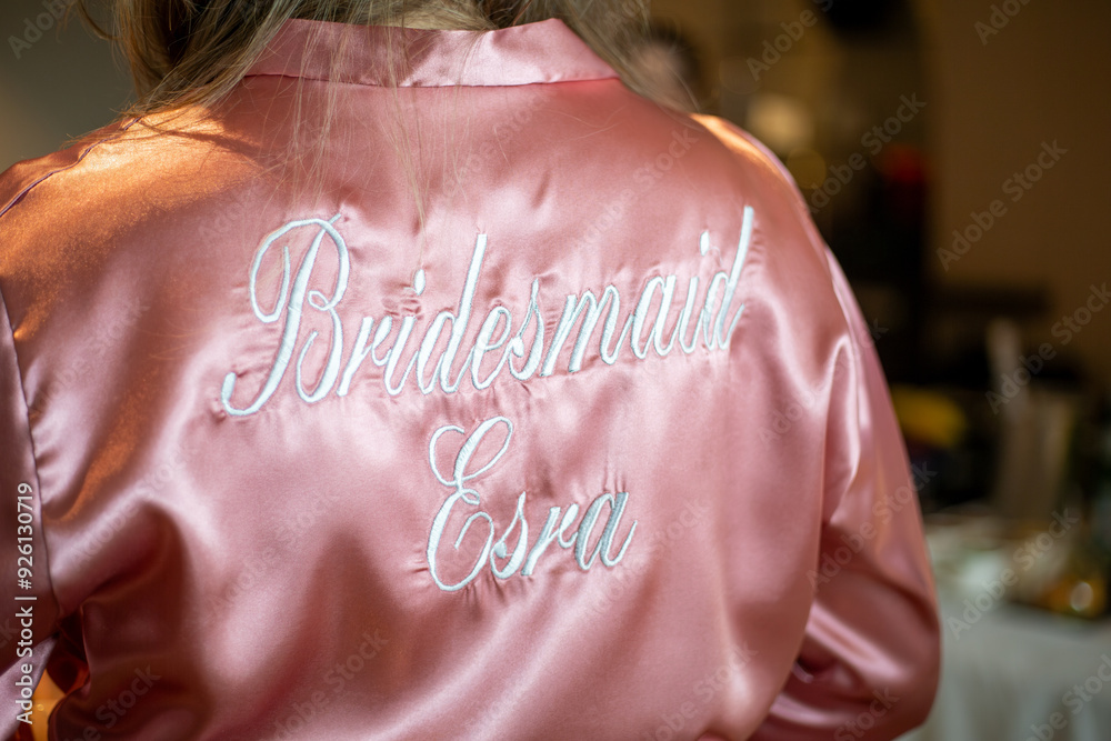 Personalized Bridesmaid Satin Robe in Pink with Embroidered Name for Wedding Day Preparation