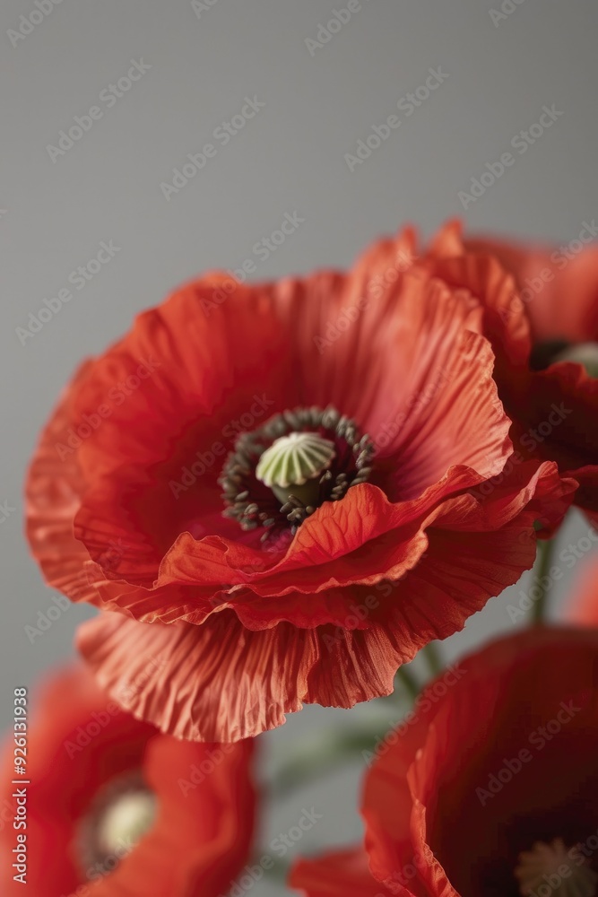 Red poppies in close-up, highlighting the vibrant colors and intricate textures of the petals, resulting in a breathtaking showcase of nature's beauty. Red poppies in close-up, highlighting the vibrant colors and intricate textures of the petals, resulting in a breathtaking showcase of nature's beauty.