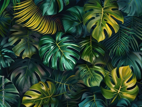 Wallpaper Mural Mystical Jungle: Exotic Leaves on Dark Background Wallpaper Torontodigital.ca