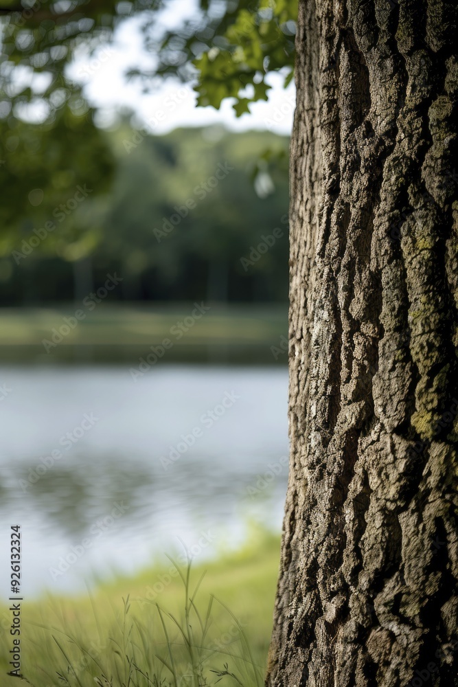 Obraz premium Standing next to a tree in a tranquil landscape, embracing the harmony and splendor of the natural world around me.