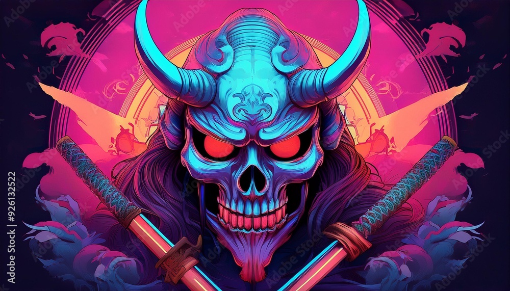 Oni skulls and synthwave katanas Oni skulls and synthwave katanas