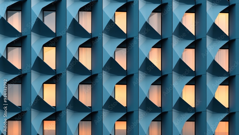 Obraz premium Modern building facade with angular and geometric shapes, featuring large concrete blocks