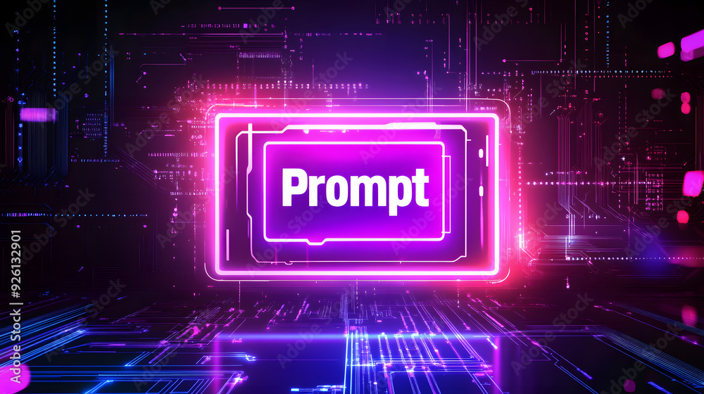 Neon Futuristic AI prompt illustration. High-tech background concept. Ready to use command prompt box Neon Futuristic AI prompt illustration. High-tech background concept. Ready to use command prompt box
