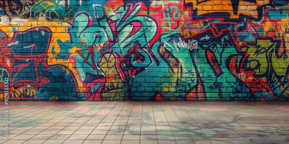 Obraz premium Vibrant Abstract Mural in Urban Setting created by ai
