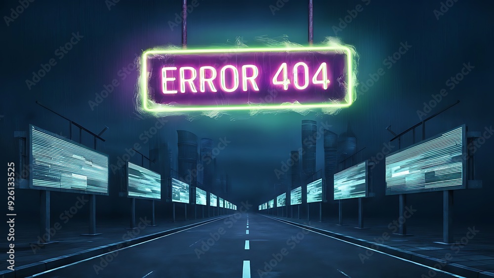 Error 404 Page Not Found: Digital Warning Display with Cyber Glitch Effect
Error 404 Page Not Found: Digital Warning Display with Cyber Glitch Effect