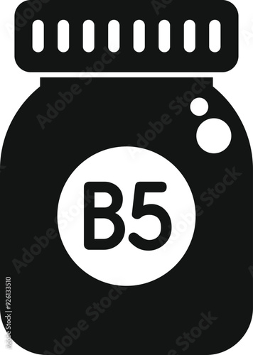 Black icon of a supplement bottle containing vitamin b5, also known as pantothenic acid