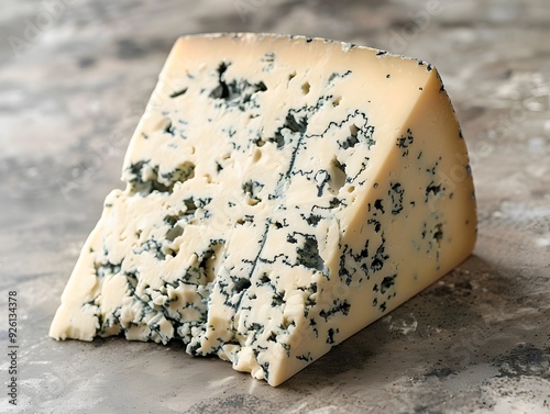 Closeup of Distinctive Wedge of Creamy Blue Cheese with Mold Texture