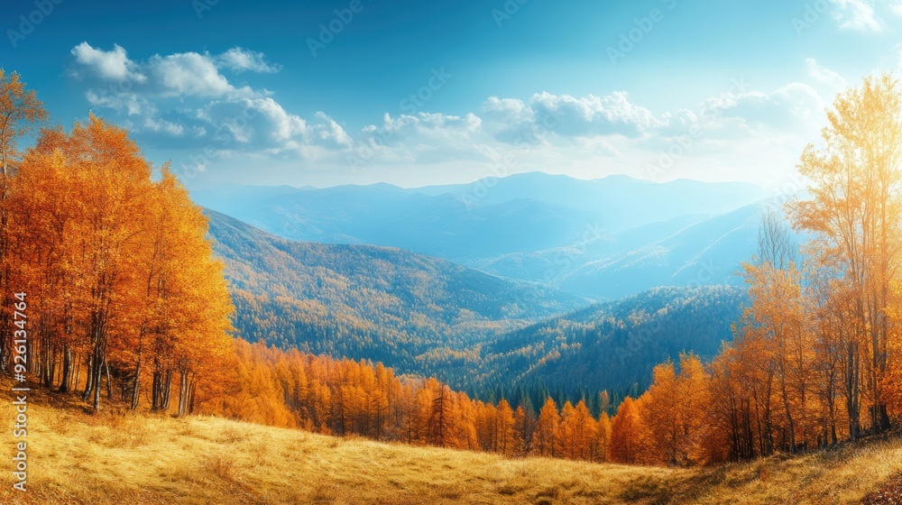 A view of a mountain range with trees and grass, AI A view of a mountain range with trees and grass, AI