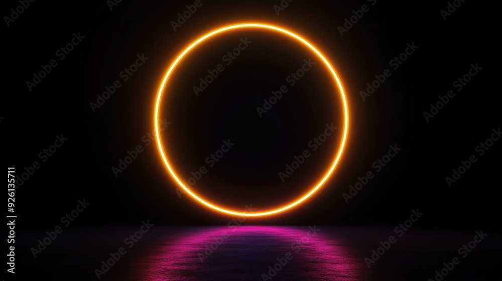 Illuminated Circular Shape with Water Reflection in Darkness Illuminated Circular Shape with Water Reflection in Darkness