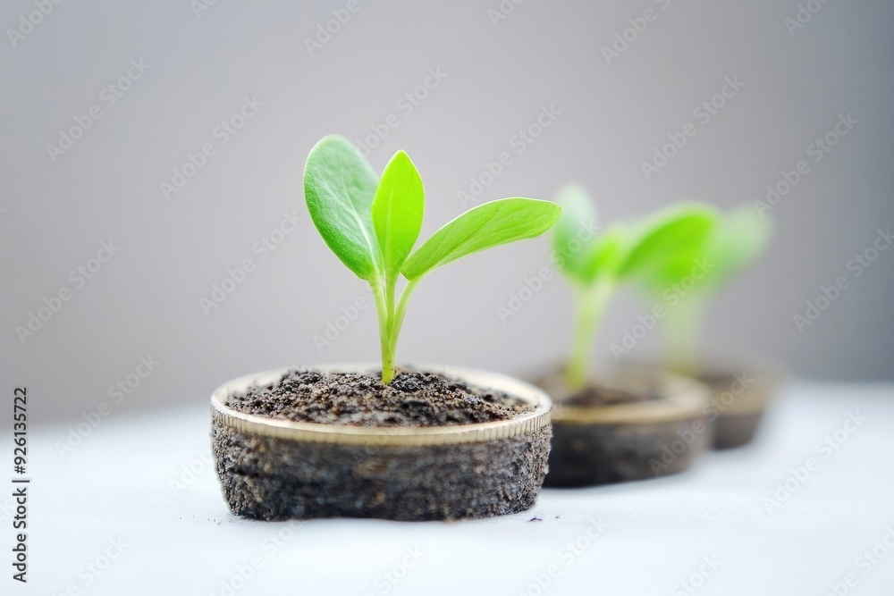 Plant growth on coin on white background business start idea and business building to success with generative ai Plant growth on coin on white background business start idea and business building to success with generative ai