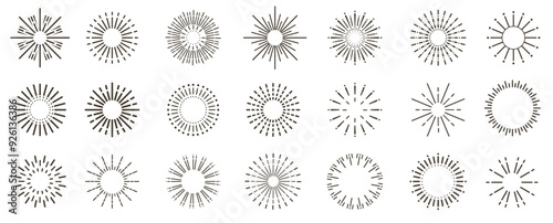 Graphical abstract sunburst hipster sun rays circles burst line explosion vintage logo design retro
