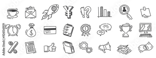 Set business icon doodle style.