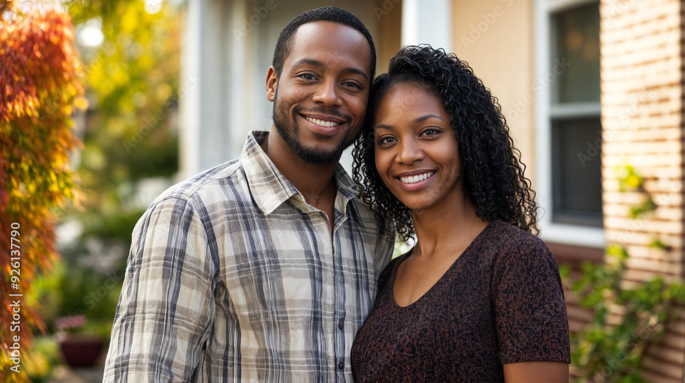 Young Couple Smiling Outside Their House Young Couple Smiling Outside Their House