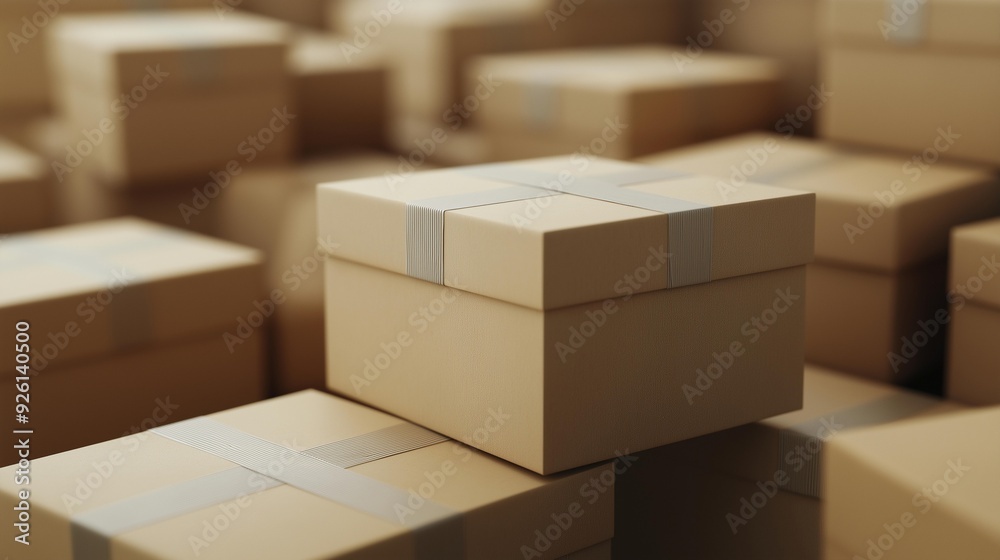 Fototapeta premium Stack of Cardboard Boxes for Shipping and Delivery in a Warehouse Setting