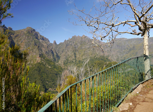 Views with a railing on the mountains in Madeira.