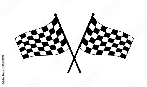Two crossed Racing flag. Checkered flag or start and finish flag. Crossed flag for Racing Motorsport. Vector illustration