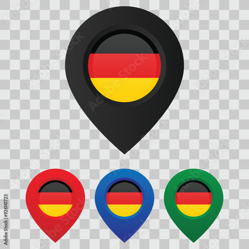 Free Download Glossy map pin icons with the flag of Germany. Collection of colorful location markers on grid background - GFXLoad
