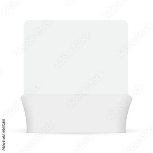 Viewpoint Table With Backwall Banner, Exhibition Equipment, Front View, Isolated On White Background. Vector Illustration