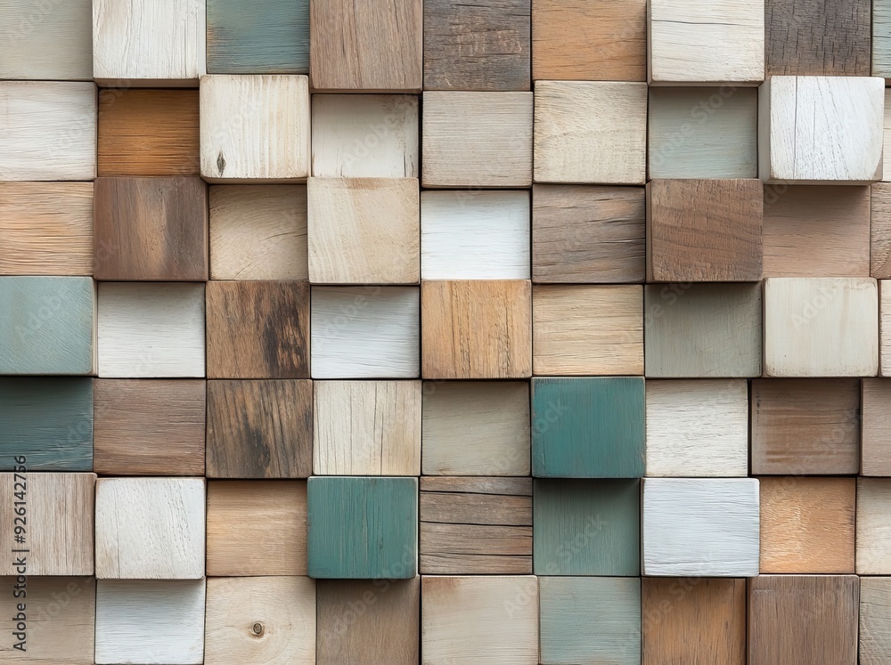 Wall made of wooden blocks with different textures and colors, showcasing the beauty in diversity Wall made of wooden blocks with different textures and colors, showcasing the beauty in diversity