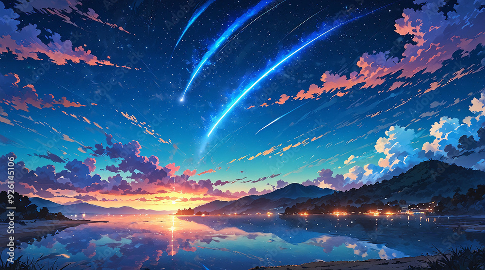 Anime-style landscape Inland see. Anime-style landscape Inland see.