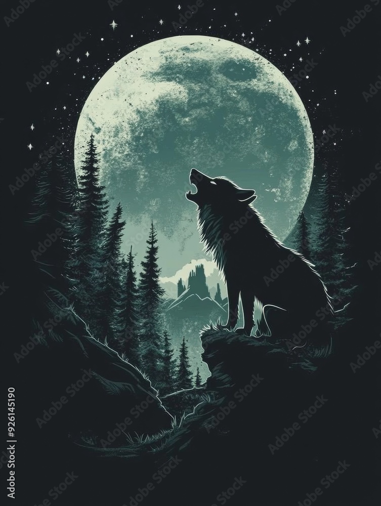Moonlit Howl. Mystical Wolf in a Nighttime Realm Moonlit Howl. Mystical Wolf in a Nighttime Realm