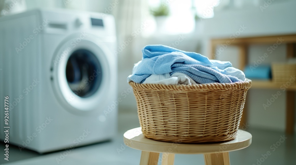 The laundry basket with clothes The laundry basket with clothes