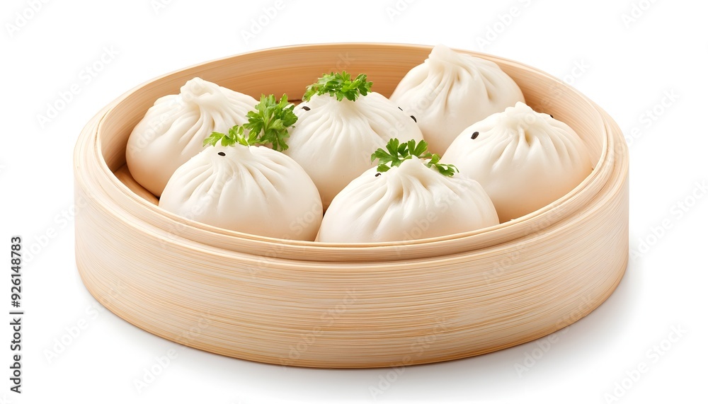 Freshly Steamed Buns Ready to be Served on a Wooden Plate Freshly Steamed Buns Ready to be Served on a Wooden Plate