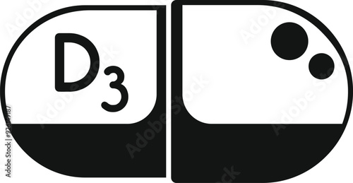 Simple, bold icon of a vitamin d3 supplement capsule, perfect for representing health and wellness topics