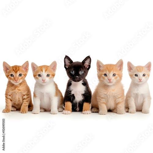 Adorable Kittens and Puppies Sitting Together on White Background