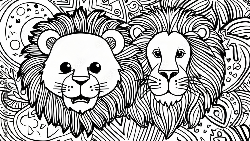 Obraz premium Coloring page, cute lion