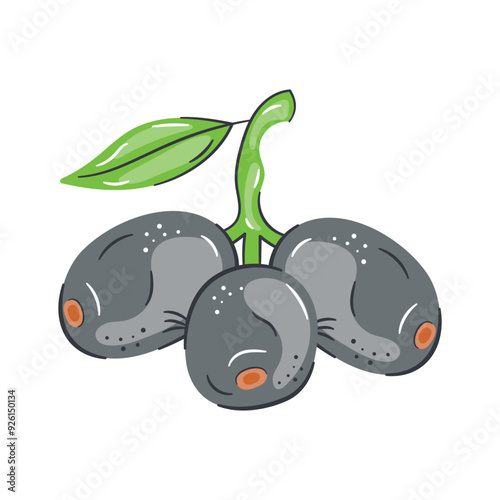 Icon of a jambul, featuring a dark purple, oval-shaped fruit with a green stem