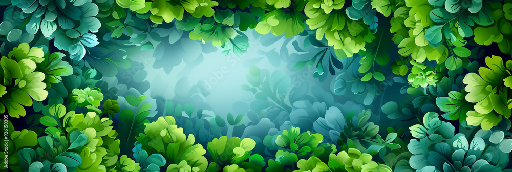 A green leafy forest with a blue sky background A green leafy forest with a blue sky background