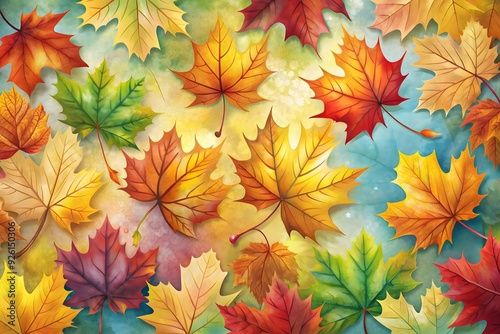 Autumnal background with falling maple leaves 