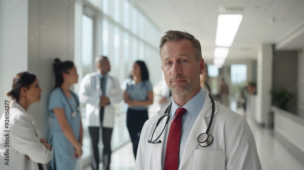 The doctor in hospital hallway The doctor in hospital hallway