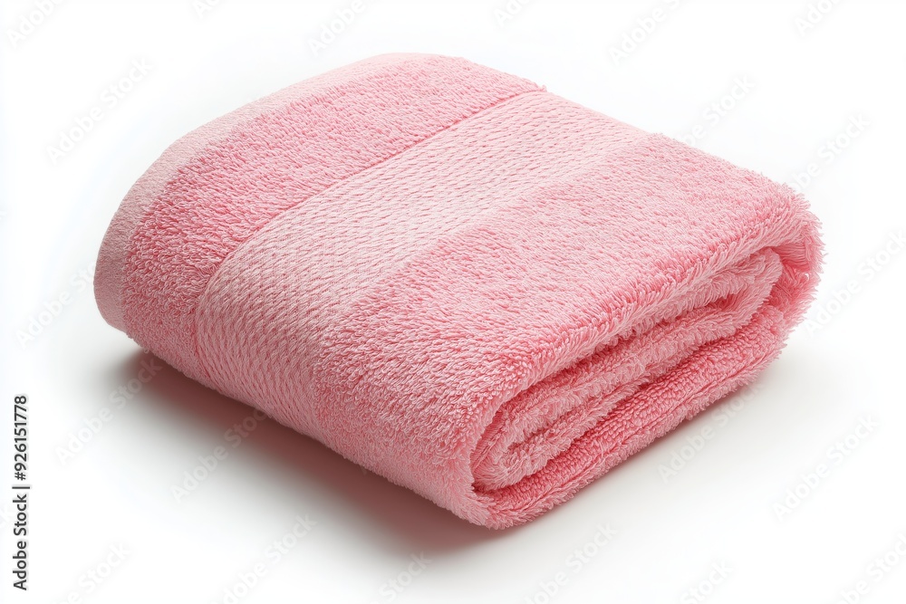 A pink towel with a striped pattern, neatly folded, isolated on a white background, highlighting its plush and soft texture, perfect for bathroom or spa settings, selected focus
A pink towel with a striped pattern, neatly folded, isolated on a white background, highlighting its plush and soft texture, perfect for bathroom or spa settings, selected focus